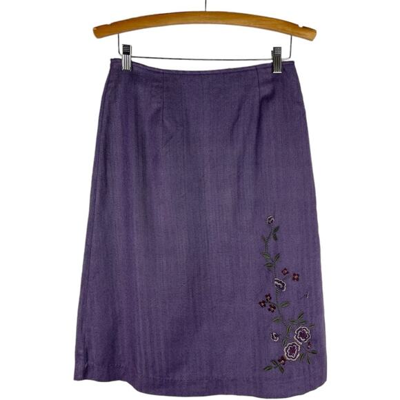 Vintage purple wool floral embroidered cottagecore herringbone midi skirt - Picture 1 of 6